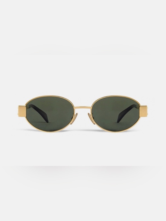 Celine Accessories - Celine Triomphe 3N Gold Metal Oval Frame Sunglasses with Green Lenses